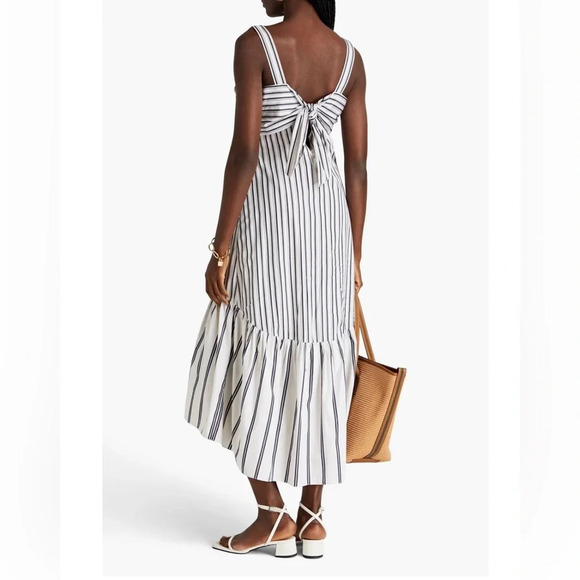 THEORY Striped gathered cotton-poplin midi dress - Picture 2 of 5